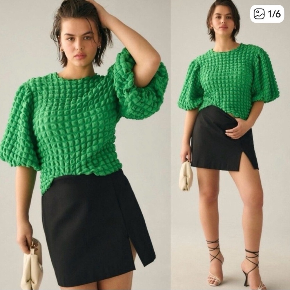 Anthropologie eri & ali Green Textured Top-NWT